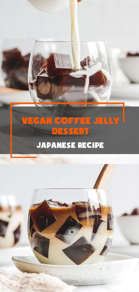 This Vegan Coffee Jelly Dessert features cubes of coffee flavoured jelly doused in sweetened milk. A simple & light delicious dessert to cool off during the summer weather! Dairy free & Gluten free. #Japanese #Recipes #Dessert Vegan Japanese Dessert, Gluten Free Japanese Recipes, Vegan Japanese Food, Layered Jello, Vegan Jelly, Vegan Japanese, Korean Dessert, Yogurt Dessert, Vegan Coffee