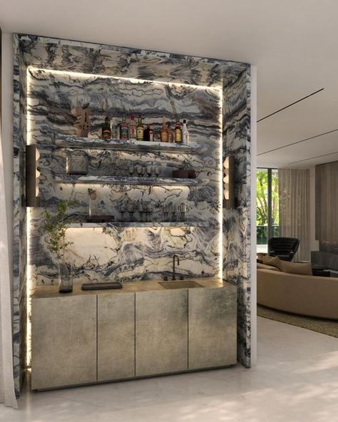 DIDA HOME on Instagram: "Custom made marble bar with modern, organic looking sconces by @annakarlinstudio 🤍  Swipe! 👀" Home Wet Bar, Marble Interior, Neoclassical Interior, Marble Bar, Bar Designs, Furniture Details Design, Showroom Interior Design, Home Bar Designs, Modern Organic