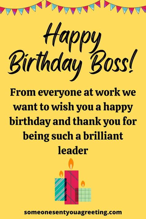 Wish your boss a happy birthday with this selection of funny, sweet and touching birthday wishes and messages for a boss | #happybirthday #birthday #boss #birthdaywishes Boss Birthday Wishes, Happy Birthday Female Friend, Birthday Greetings For Boss, Birthday Message For Boss, Birthday Card For Boss, Boss Birthday Quotes, Message For Boss, Birthday Greeting Message, Nice Birthday Messages