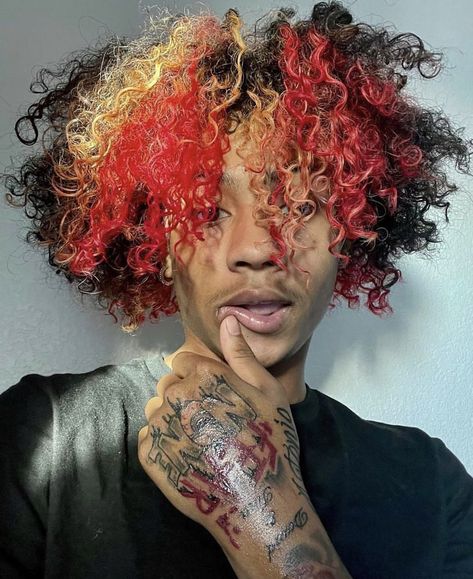 Afro Hair Dye, Boys Dyed Hair, Boys Colored Hair, Half Dyed Hair, Dyed Hair Men, Hair Dye Tips, Dyed Curly Hair, Hair Dye Ideas, Afro Men