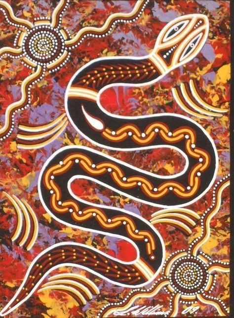 Eingana: Snake Goddess of Primordial Dreamtime | Snake a… Aboriginal Art Australian, Aboriginal Symbols, Aboriginal Art Symbols, Aboriginal Art Dot Painting, Snake Painting, Rainbow Snake, Rainbow Serpent, Aboriginal Dot Painting, Indigenous Australian Art