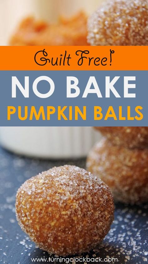 Looking for easy but healthy snack recipes?  These no bake pumpkin balls are loaded with pantry staples like almond butter, canned pumpkin and maple syrup.  A delicious healthy snack rolled in cinnamon and sugar!  #healthysnacks #cleaneating #pantryrecipes #pumpkinrecipes #nobakerecipes Healthy Pumpkin Cake Pops, Keto Pumpkin Balls, Pumpkin Balls Easy, Pumpkin Date Balls, Pumpkin No Bake Balls, Desserts With Canned Pumpkin, Pumpkin Snacks Healthy, Healthy Canned Pumpkin Recipes, Healthy Pumpkin Snacks