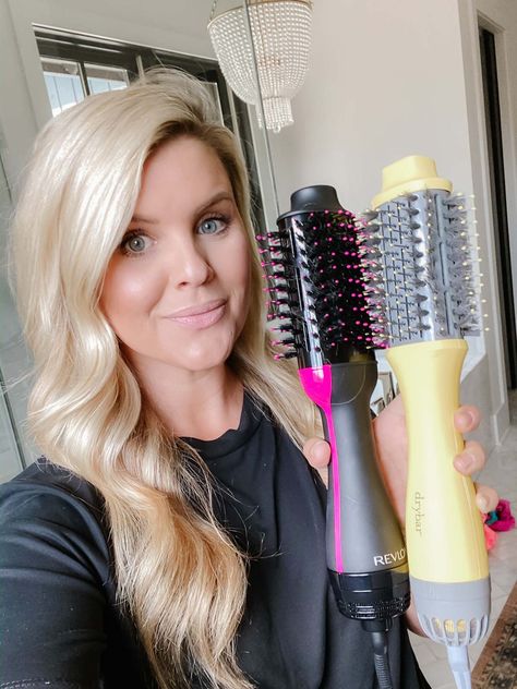 The battle of the blow dry brushes. My honest review and comparison of the Drybar Double Shot Blow Dryer Brush vs. the Revlon One Step Volumizer. Dryer Brush Hair, Revlon Hot Air Brush, Using A Blow Dryer Brush, Round Blow Dryer Brush Tutorial, Drybar Blowout Brush, Dryer Brush, Best Hair Dryer Brush, Best Blowout Brush, Hair Drying Brush