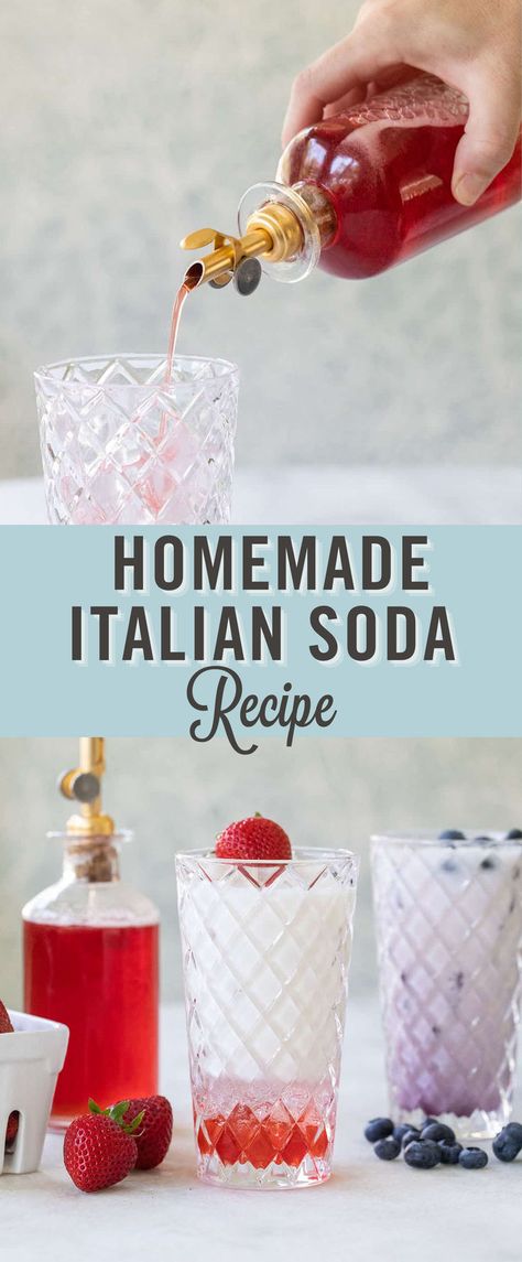 Italian Sodas are a favorite summer drink! They are a classic drink that’s easy to make with 3 ingredients. Learn the easiest way to make an Italian soda and how to customize them! You can tailor it to your taste and use your preferred flavors! Homemade Italian Soda, Italian Soda Recipe, Italian Sodas, Italian Cream Soda, Soda Flavors, Homemade Soda, Italian Soda, Soda Recipe, Holiday Dessert Recipes