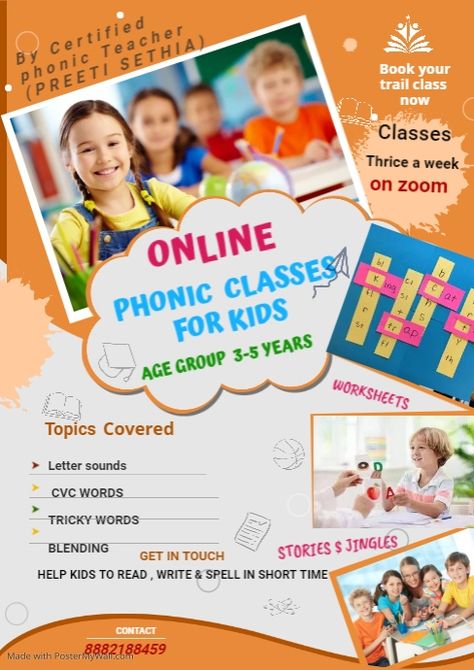 Phonics Classes Pamphlet, Zoom Online, Tricky Words, School Admissions, Cvc Words, Online Ads, Letter Sounds, Cover Letter, Phonics