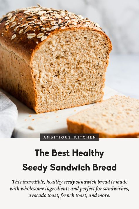 This homemade healthy sandwich bread recipe is soft and made with healthy ingredients like whole wheat flour, sunflower seeds, poppyseeds, sesame seeds, oats, flaxseed and just a touch of honey. You’ll love making this for healthy sandwiches, avocado toast, french toast and so much more! THIS IS THE BEST HOMEMADE BREAD EVER! #homemadebread #breadrecipe #healthybread #sandwichbread Healthy Sandwich Bread, Healthy Sandwich Bread Recipe, Best Homemade Bread, Homemade Sandwich Bread, Sandwich Bread Recipe, Healthy Sandwich, Roast Beef Sandwich, Homemade Baked Bread, Flours Banana Bread