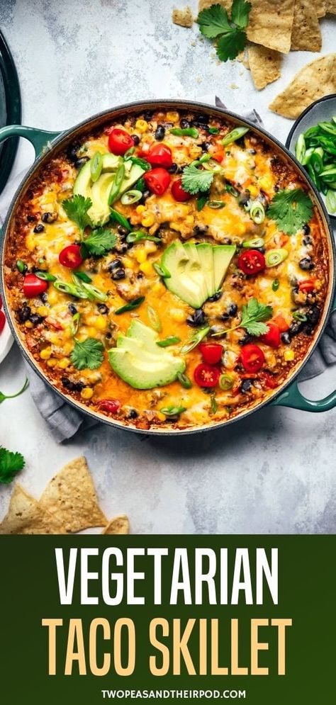 Quick Vegetarian Recipes, Vegetarian Mexican Recipes, Vegetarian Taco, Taco Skillet, Mexican Flavors, One Pan Meal, Vegetarian Mexican, Vegetarian Tacos, Tasty Vegetarian Recipes