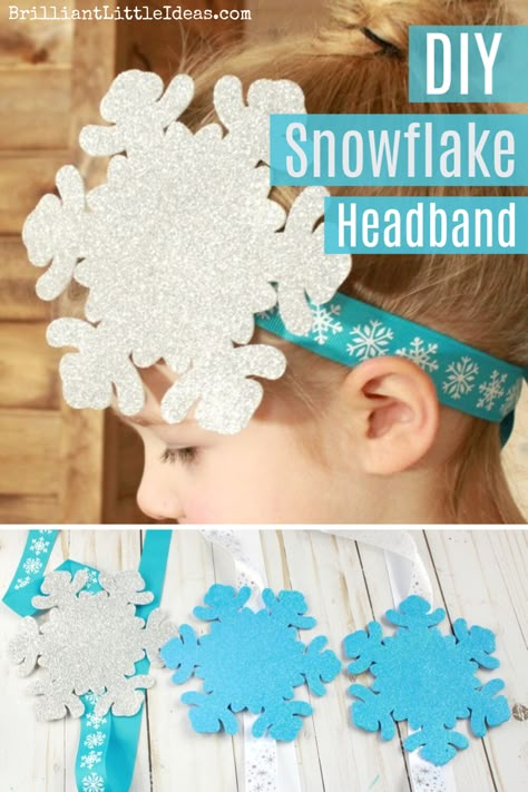 Preschool and big kids will love this Super Easy Snowflake Headbands. Looks great with your Frozen Elsa Costume. Fun ideas for birthday parties party favor or pretend play with friends. watch the how to diy video to create your own with ribbon and a foam snow flake. Snow Costume Kids, Snowflake Headband Diy, Snowflake Crown Diy, Snowflake Costume Kids, Snowflake Headbands, Snowflake Costume, Fall Kindergarten Crafts, Christmas Headband Diy, Schnee Party