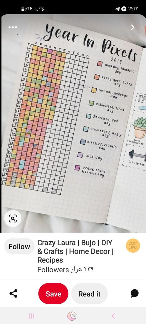 2024 Dot Journal Cover, Habit Tracker Journal Ideas, End Of Year Bullet Journal, Dot Grid Journal Ideas, Grid Journal Ideas, Year In Pixels Bullet Journal, Journal Year, Calendar Design Inspiration, Journal 2025