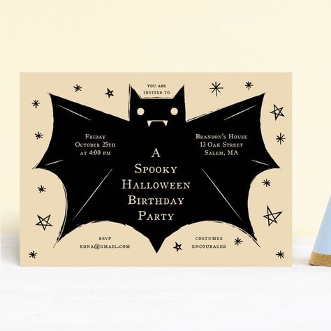 Spooky Bat Children's Birthday Party Invitations by Ani Somi | Minted Halloween Event Poster, Kids Halloween Party Invitations, Halloween Birthday Party Invitations, Halloween Party Invite, Halloween Flyer, Birthday Halloween Party, Childrens Birthday Party, Halloween Party Invitations, Halloween Event