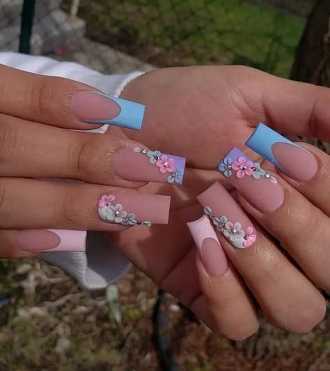 Coffin Glitter Nails, Gender Reveal Nails, Ombre Coffin, Quinceanera Nails, Girls Nail Designs, Tapered Square Nails, Blue Acrylic Nails, Baby Nails, Simple Acrylic Nails