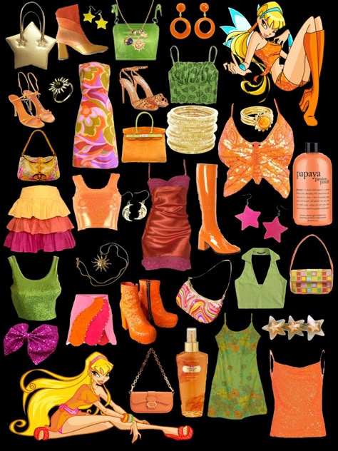 Winx Club Inspired Jewelry, Winx Club Style Outfits, Stella Winx Inspired Outfits, Wind Inspired Outfits, Winxcore Outfits, Wind Club Outfits, Winx Aesthetic Outfit, Winx Club Aesthetic Stella, Stella Winx Club Costume