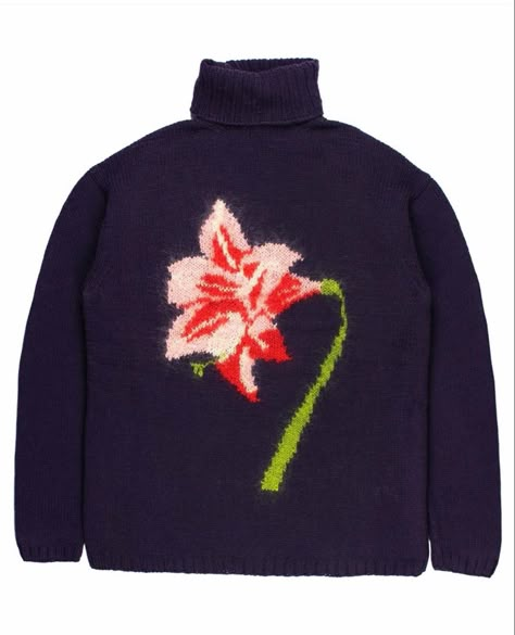 Yohji Yamamoto Pour Homme AW1995 Floral Turtleneck. Floral Turtleneck, Color Flower, Clothing Vintage, Pullover Sweater Women, Mode Inspo, Yohji Yamamoto, Mode Vintage, Flower Fashion, High Collar