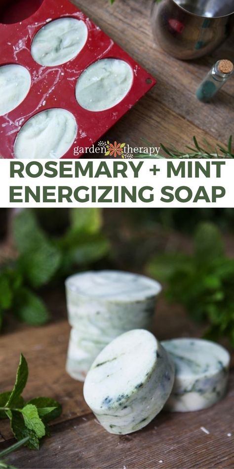 Basil Soap Diy, Rosemary Soap Recipes, Herbal Soap Recipes, Mint Soap Recipe, Peppermint Soap Recipe, Rosemary Mint Soap, Loofah Soap Diy, Rosemary Soap, Wake Up Happy