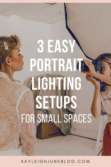 3 Quick and easy portrait lighting setups for small spaces - studio photography for beginners Studio One Lighting Setups, Small Studio Lighting Setup, Diy Studio Lighting Photography, Low Light Studio Photography, Photography Setup At Home, Lighting Set Up For Portraits, Home Studio Lighting Setup, One Light Photography Setup, How To Set Up Lighting For Photoshoot