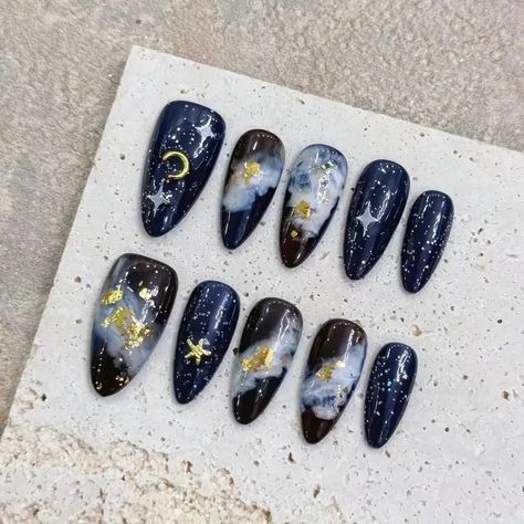 Luxury Handmade Press Nails Middle Almond False Nails Marble - Temu Fake Nail Tips, Almond Press On Nails, Transparent Nails, Transparent Box, Coffin Press On Nails, Nail Forms, Fake Nail, Star Moon, False Nail