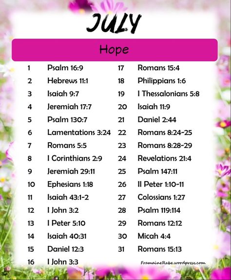 July Bible Reading Plan, Hope scriptures, Hope Promises, Encouraging Scriptures July Bible Verses, July Bible Reading Plan, Gods Wisdom, Bible Chapters, Study Calendar, Encouraging Scriptures, Scripture Writing Plans, Verse Mapping, Scripture Writing