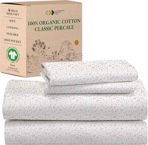 Amazon.com: California Design Den 100% Organic Cotton Queen Sheet Set, Deep Pockets, Percale Sheets Queen, Soft Cooling Sheets, GOTS Certified 4 Piece Cotton Bed Sheets Queen, Ivory Sheets : Home & Kitchen Floral Sheets, Floral Sheet Set, Twin Xl Sheets, Cotton Bed Sheets, Bright Prints, Organic Cotton Sheets, King Size Sheets, King Sheets, Queen Sheets