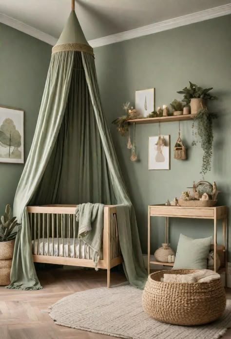 Sage Green Nursery Ideas, Green Nursery Ideas, Green Baby Nursery, Green Kids Rooms, Sage Green Nursery, Green Baby Room, Cozy Baby Room, Baby Room Neutral, Baby Boy Nursery Decor