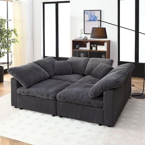 Oversized Sectional Sleeper Sofa Couch w/Deep seat, Big Comfy Corduroy Couch w/overstuffed Cushion, Modular sectional Cloud Couch,L Shaped Couch Setional for Living Room (Grey) Comfy Big Sofa, Comfy Sleeper Sofa, Alternative Couch Ideas, Living Room No Couch Ideas, Moveable Couch, Deep Couch Oversized, Cozy Living Room Sectional, Wide Couch, L Shaped Couches