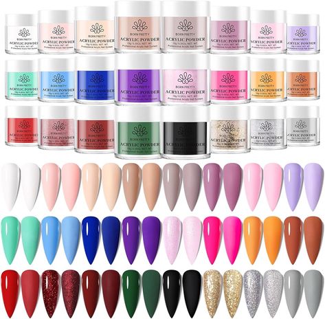 BORN PRETTY Acrylic Powder Set-24 Colors Acrylic Nail Powder Set Fall Winter Colors Pigmented Acrylic Powder for Nail Extension Gift Home DIY & Nail Salon No Nail Lamp Needed - nails acrylic Nail Kit Gift, Acrylic Nail Powder, Acrylic Liquid, Best Bond, Acrylic Nail Kit, Nail Powder, Nail Lamp, Pedicure Nail Art, Acrylic Powder