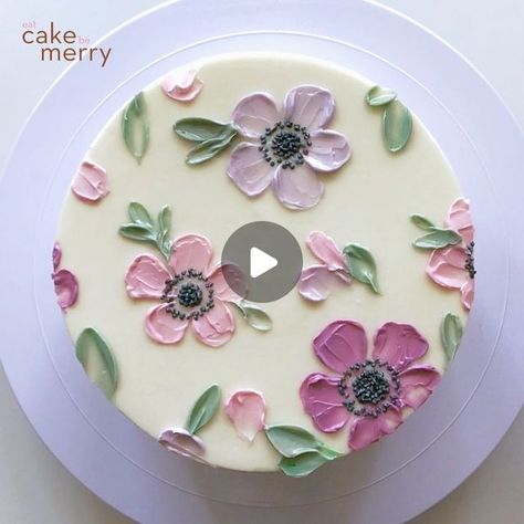 Daisies On Cake, Piping Flowers On Cake Simple, Simple Flower Cake Design Birthday, Buttercream Pallet Knife Cake, Buttercream Wildflowers Tutorial, Fondant Flower Cake Ideas, Simple Flowers On Cake, Poppy Cake Decoration, Palette Knife Painting Flowers Cake