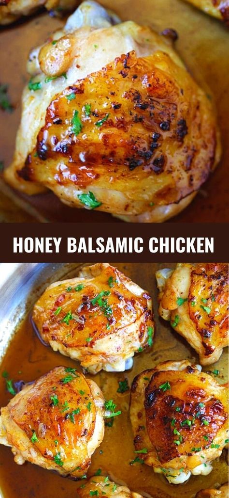 Balsamic Chicken Pasta Recipes, Lite Easy Dinner Recipes, Skillet Balsamic Chicken, Skillet Chicken Recipes Easy, Balsamic Chicken Pasta, Honey Balsamic Chicken, Balsamic Sauce, Chicken Honey, Lunch Options