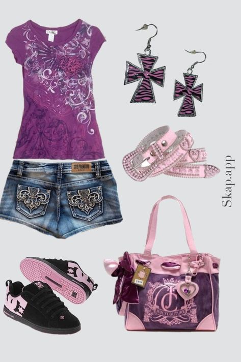 Mcbling Skirt Outfit, Summer Mcbling Outfits, Mcbling Summer Outfits, 2000s Bimbocore Outfits, Mcbling Fits, Mcbling Summer, Mcbling Outfits, 2000s Fashion Inspiration, Mcbling Fashion