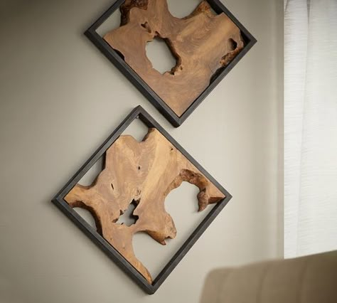 Dimensional Art | Pottery Barn Wood Art Design, Teak Wall, Into The Wood, Teak Frame, Mirror Wall Art, Ikea Hacks, Wooden Furniture, Vintage Modern, Diy Wood Projects