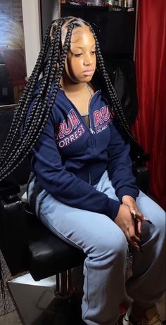 Jumbo Knotless Box Braids With Bohemian Curls, Knowles’s With Curls At The End, Blue Jumbo Knotless Braids, Black Girls Hairstyles Color, Midnight Blue Knotless Braids, Jumbo Knotless Braids Hairstyles, Weave Ponytail Hairstyles, Braided Hairdo, Big Box Braids Hairstyles