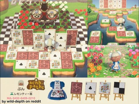 ✨Animal Crossing Patterns ✨ on Instagram: “This is so cool! We have card paths and a checkered path (which btw you can use for a diner or flooring of some room)! You don’t even need…” Disney Codes, Disney Island, Motif Acnl, Animal Crossing Guide, Alice Madness Returns, Animal Crossing Qr Codes Clothes, Animal Crossing Wild World, Alice Madness, Island Theme