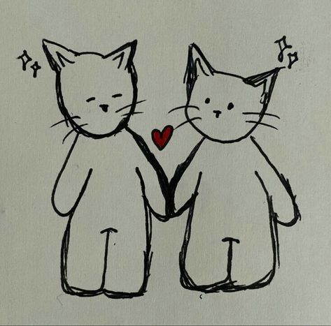 Sketchbook For Boyfriend, Easy Love Drawings For Boyfriend, Cat Doodle Tattoo, Love Doodles For Boyfriend, Cute Easy Drawings For Boyfriend, Cat X Dog, Cat Woman Pfp, Dog Matching Pfp, Hoodie Matching Pfp