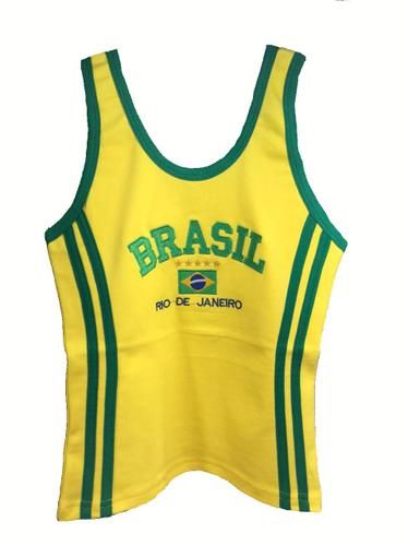 Camisa do brasil bordada regata feminina - tojoia18k Wife And Kids, Mom Outfits, One Piece, Magazine, Crop Tops, Wardrobe, Clothes