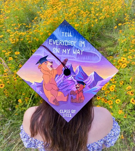 Disney Brother Bear High School College Graduation Grad Cap Brother Bear Graduation Cap, Disney Inspired Grad Caps, Graduation Cap Disney Designs, High School Grad Cap Ideas Disney, High School Graduation Cap Designs Disney, Disney Graduation Cap Ideas College, Ratatouille Graduation Cap, Avatar Graduation Cap, High School Grad Caps