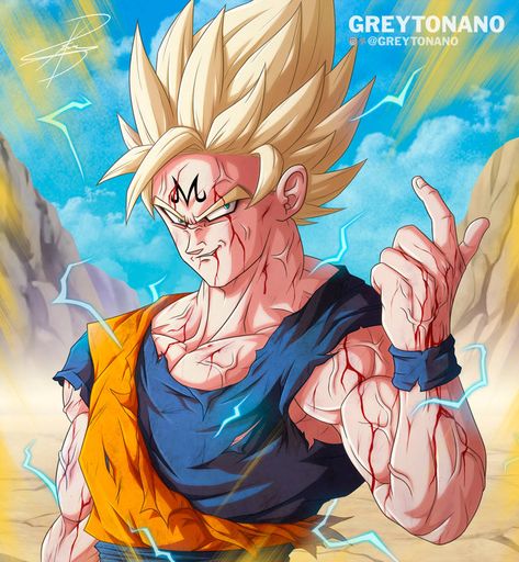 Majin Goku by Greytonano on DeviantArt Majin Goku, Goku Artwork, Db Legends, Goku Art, Rwby Bumblebee, Goku Pics, Naruto Amv, Dragon Images, Dragon Ball Super Artwork