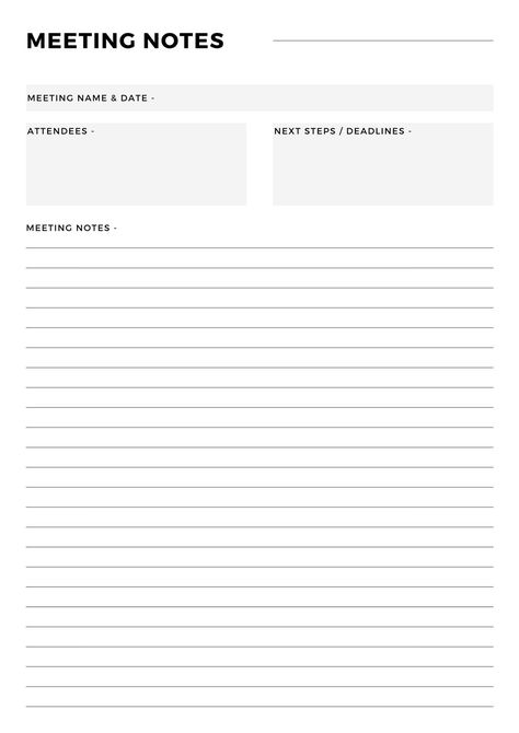 Meeting Planner Template, Meeting Notes Template Free, Business Journaling, Meeting Notes Printable, Bujo Templates, Wellness Template, Hvac Business, Meeting Notes Template, Notes Templates