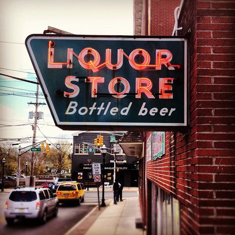 Liquor Store, Highstown, N.J. Vintage Liquor Store, Liquor Store Signage, City Signage, Wine Store Design, Alcohol Store, Craft Beer Shop, Liquor Shop, Store Signage, Wine Logo