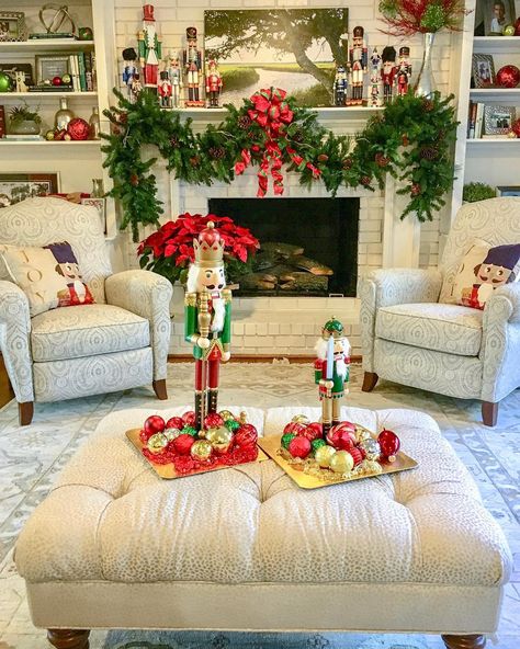 Nutcrackers Christmas Decorations, Nutcracker Christmas Decorations Mantle, Nutcracker Christmas Mantle, Nutcracker Mantle Decorating Ideas, Christmas Nutcracker Display, Decorating With Nutcrackers Christmas, Christmas Fireplace Decor Nutcrackers, Nutcracker Suite Christmas Decorations, Decorating With Nutcrackers