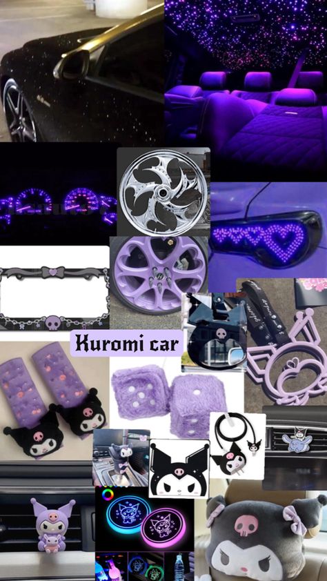 Kuromi car idea / accessories Cute Cars Accessories Interiors Girly, Car Mods Interior Purple, Purple Car Decorations, Kuromi Car Decor, Kuromi Car Interior, Purple Car Interior Aesthetic, Y2k Car Accessories, Purple Interior Car, Inside Car Decorations Aesthetic