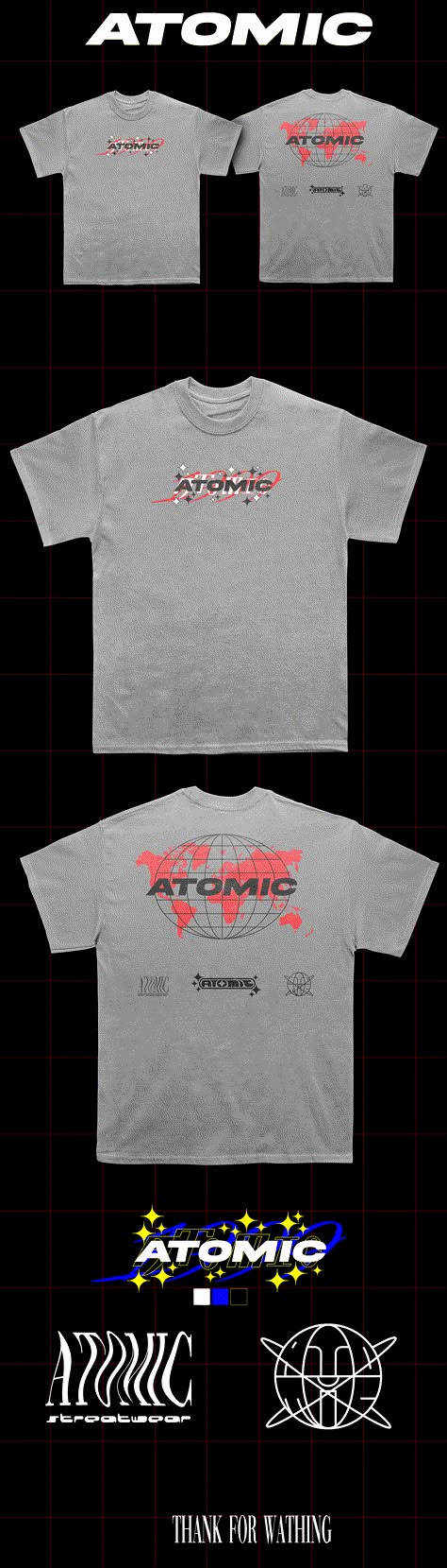 ATOMIC T-shirt Mockup "worldwide 1999" on Behance Typography Tshirt Design, Streetwear Tshirt Design, Typographic Logo Design, Shirt Logo Design, Trendy Shirt Designs, Shirt Design Inspiration, Graphic Tshirt Design, Shirt Print Design, Clothing Mockup