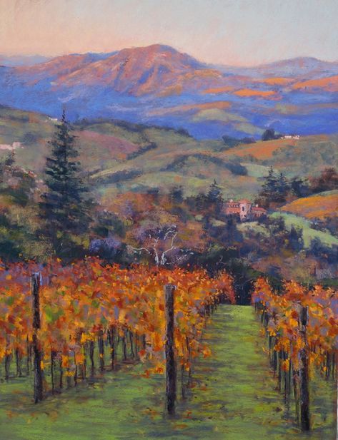 Pastel Artists, Vineyard Art, Internet Art, Country Landscape, Pastel Landscape, Fall Inspiration, Country Landscaping, Nature Art Painting, Landscape Drawings