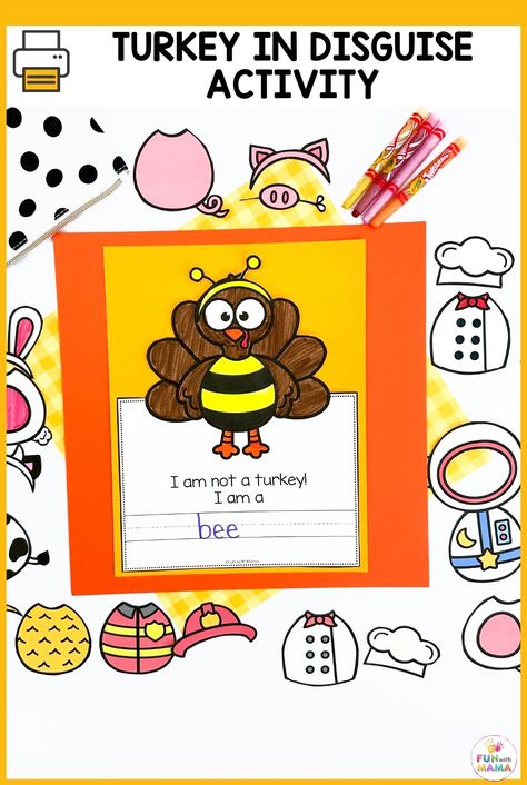 Save Thanksgiving Dinner by playing 'Disguise the Turkey.' Download this free printable for a festive and fun way to enjoy the holiday. Turkey Trouble Disguise Template, Disguise A Turkey Template, Turkey In Disguise Printable, Turkeys In Disguise, Turkey Kindergarten, Turkey Worksheets, Turkey Trouble, Book Turkey, Turkey In Disguise