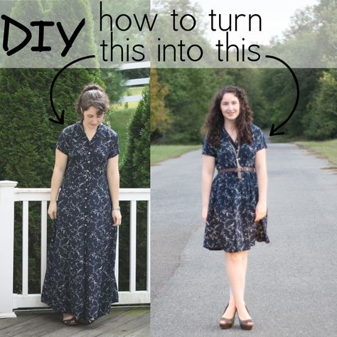 DIY: alternate method for shortening a long dress How To Shorten A Dress, Africa Dress, Repurposed Clothing, Dress Alterations, Old Dresses, Altering Clothes, Long Midi Dress, Shortening, Straight Dress