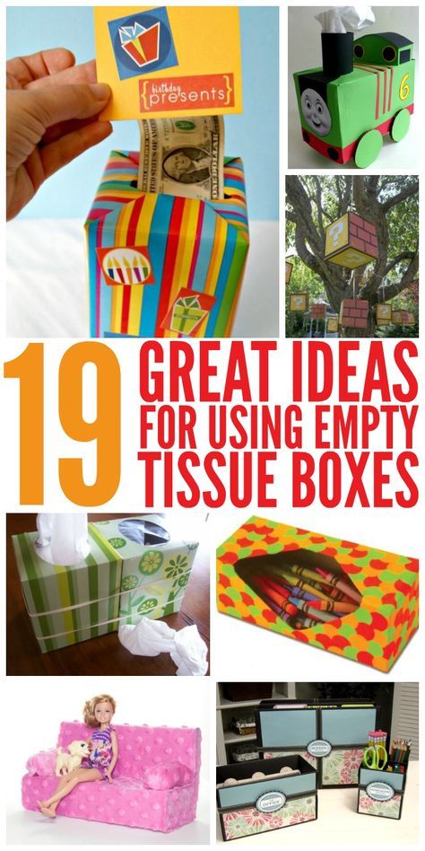 19-great-ideas-for-empty-tissue-boxes Kleenex Box Crafts Diy, Decorating Tissue Boxes Ideas, Repurpose Tissue Box Upcycling, Tissue Box Decoration Ideas, Diy Tissue Box Covers, Kleenex Box Crafts, Recycled Crafts Kids Projects, Tissue Box Crafts, Recycled Crafts Kids