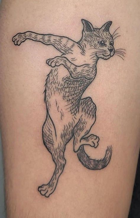 Dancing Cat Tattoo, Cat Tatto, Dance Tattoo, Dancing Animals, Knight Tattoo, Elbow Tattoos, Dancing Cat, Cat Tattoo, Cool Tattoos