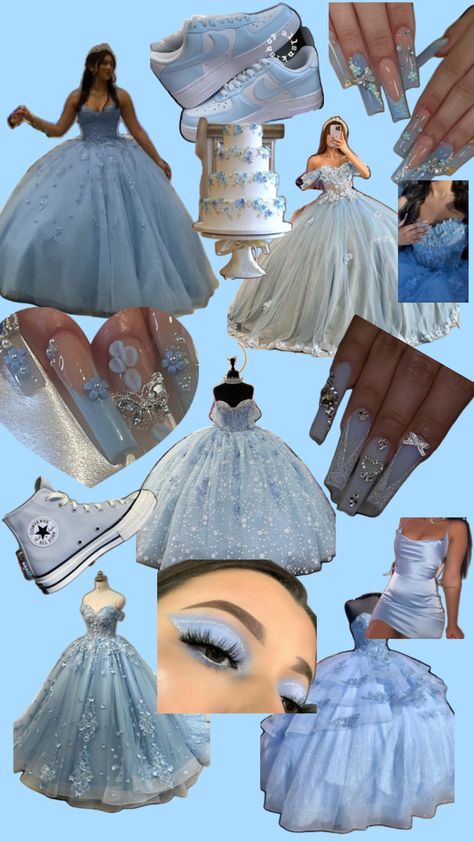 Quinceanera Dress Color Ideas, Quincenera Dresses Sky Blue, Quince Dresses Cinderella, Sweet 16 Cinderella Theme Dresses, Quinceanera Themes Cinderella, Fairytale Quinceanera Theme Blue, Gray Blue Quinceanera Dresses, Quinceanera Dresses Sky Blue, Quince Surprise Dance Outfits Light Blue