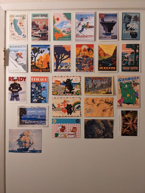 Decorating With Postcards, What To Do With Postcards, How To Hang Postcards On Wall, Post Card Wall Decor, Postcard Room Decor, Post Cards On Wall, Postcards Wall Decor, Postcards On Wall, Wall Postcard Decor