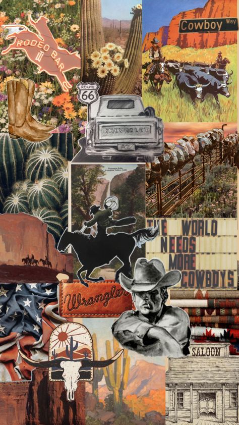 Western Mood Board, Desert Collage, Cowboy Love, Western Artwork, Red Redemption 2, Western Wall Art, Cowgirl Aesthetic, Iphone Wallpaper Pattern, Phone Theme