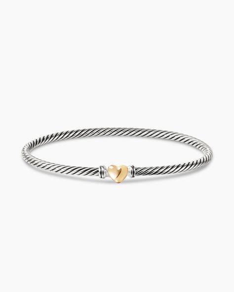 David Yurman | Classic Cable Heart Station Bracelet in Sterling Silver with 18K Yellow Gold, 3mm David Yurman Bracelet, Station Bracelet, Cable Bracelets, Rare Gemstones, Yellow Gold Bracelet, Hook Clasp, Jewelry Inspo, Heart Bracelet, High Jewelry