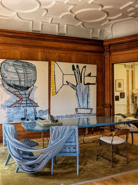 Claudia Doring Baez’s American Thread Building Penthouse Interior Art Installation, Art Wall Dining Room, Punk Interior Design, Dining Room Wall Design, Rose Wylie, Architecture Digest, 2023 Picture, Indoor Pool House, Bold Interior Design